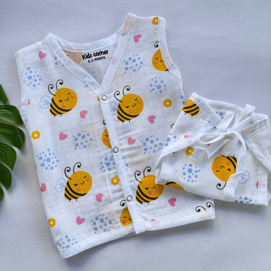 Premium Muslin Button jabla and Nappy set MN01