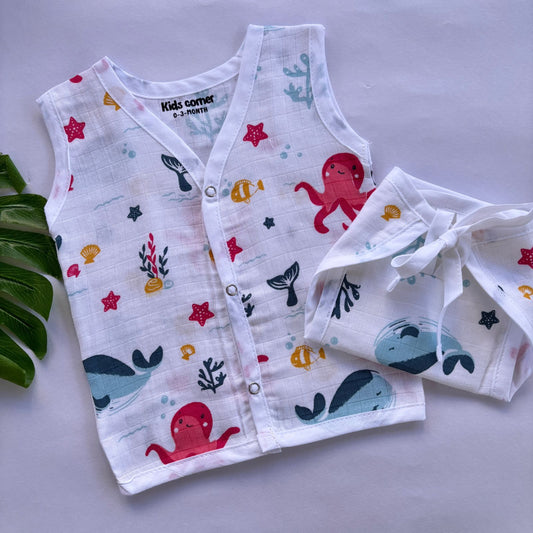 Premium Muslin Button jabla and Nappy set MN01