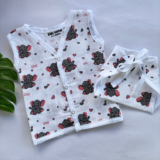 Premium Muslin Button jabla and Nappy set MN01