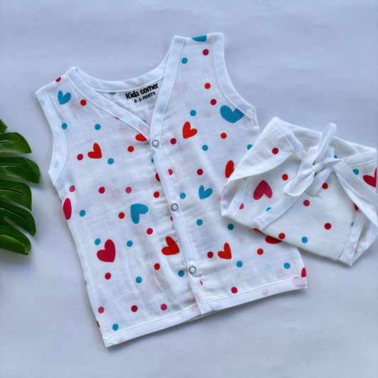 Premium Muslin Button jabla and Nappy set MN01