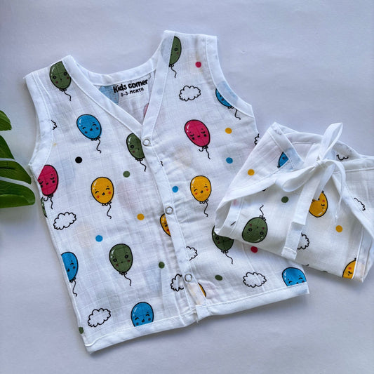 Premium Muslin Button jabla and Nappy set MN01
