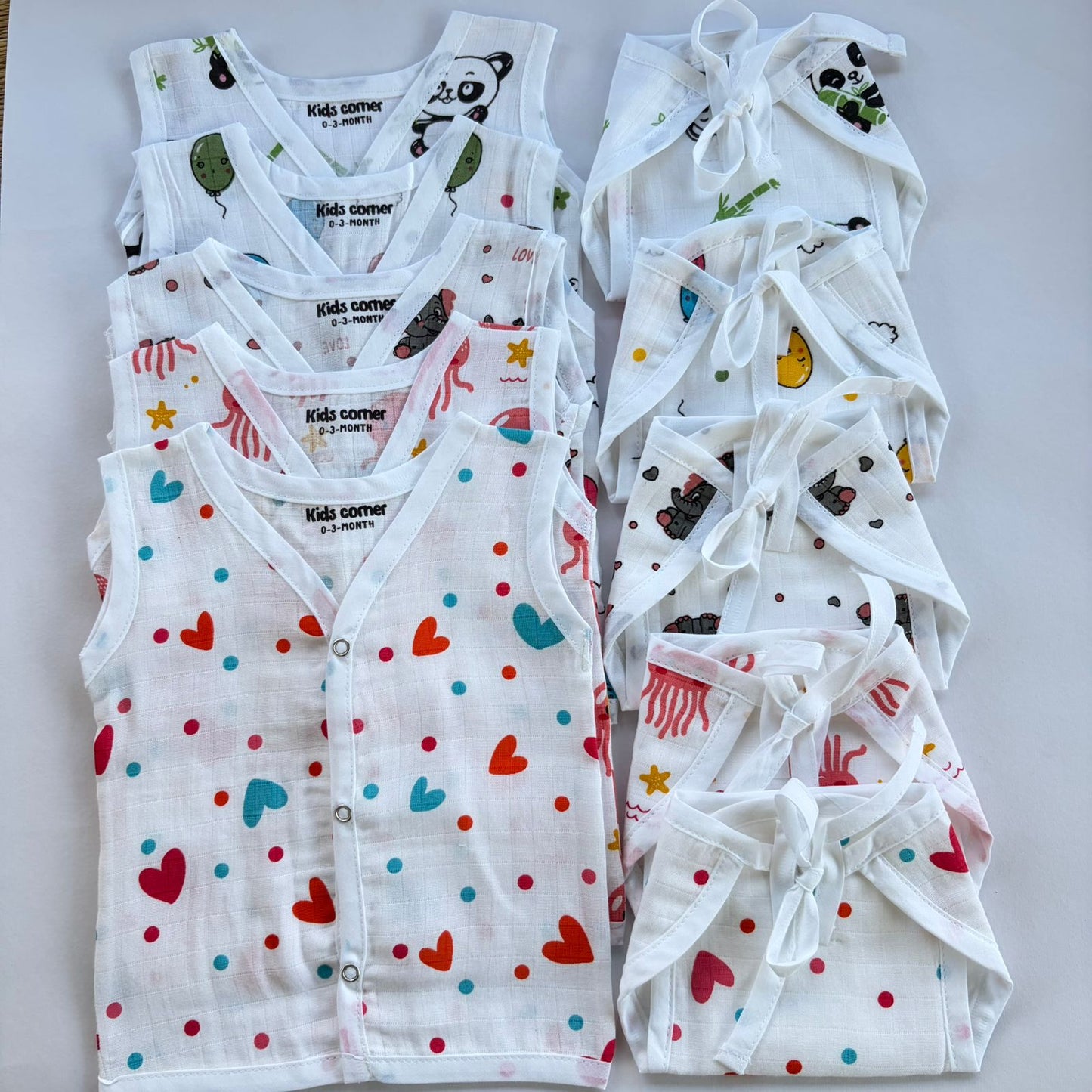 Premium Muslin Button jablas and Nappy set 5 pcs pack
