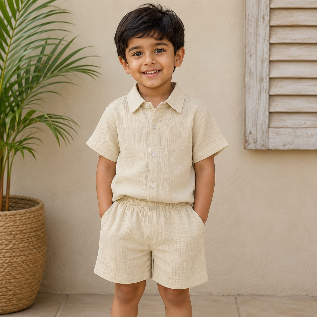 Boys Crinkled Shirt And Shorts set CS01