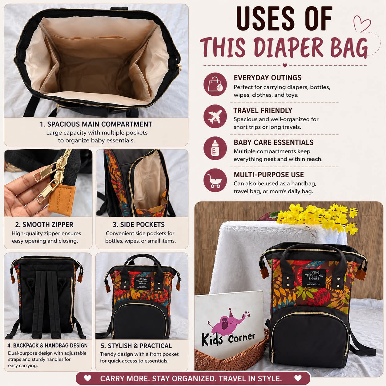 Premium Diaper Bag ( Black )