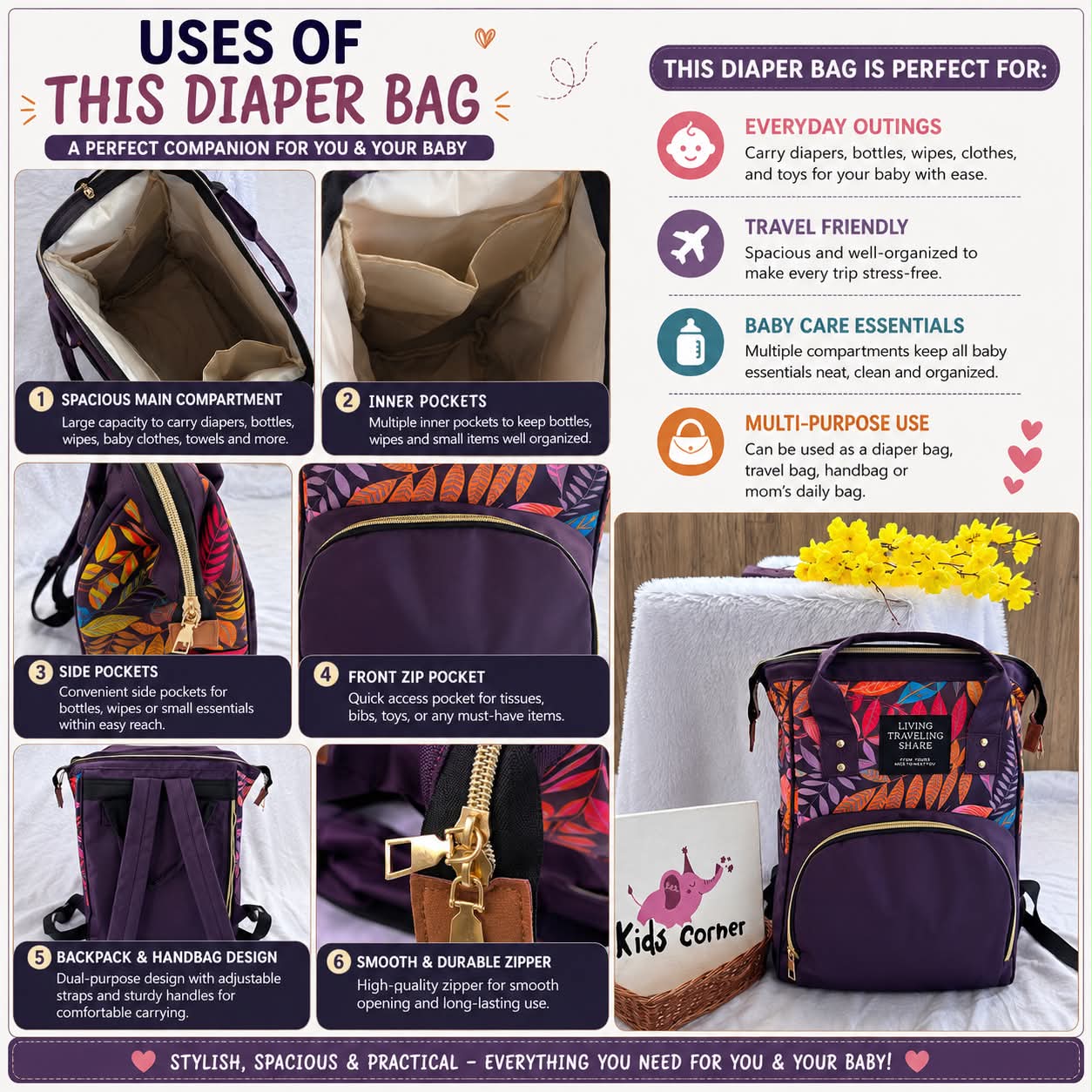 Premium Diaper Bag ( Purple )