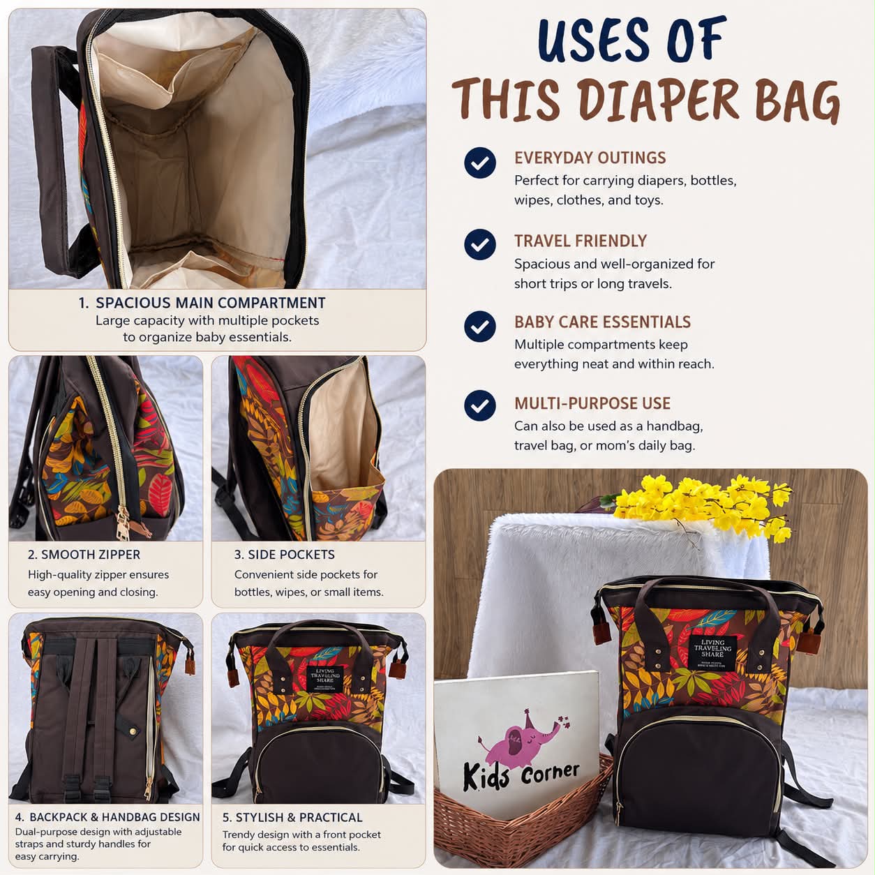 Premium Diaper Bag ( Brown )