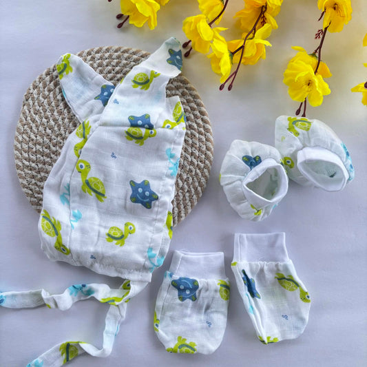 Muslin Cap Mitten and Booties Set MN01