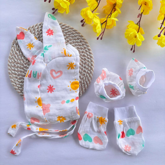 Muslin Cap Mitten and Booties Set MN01