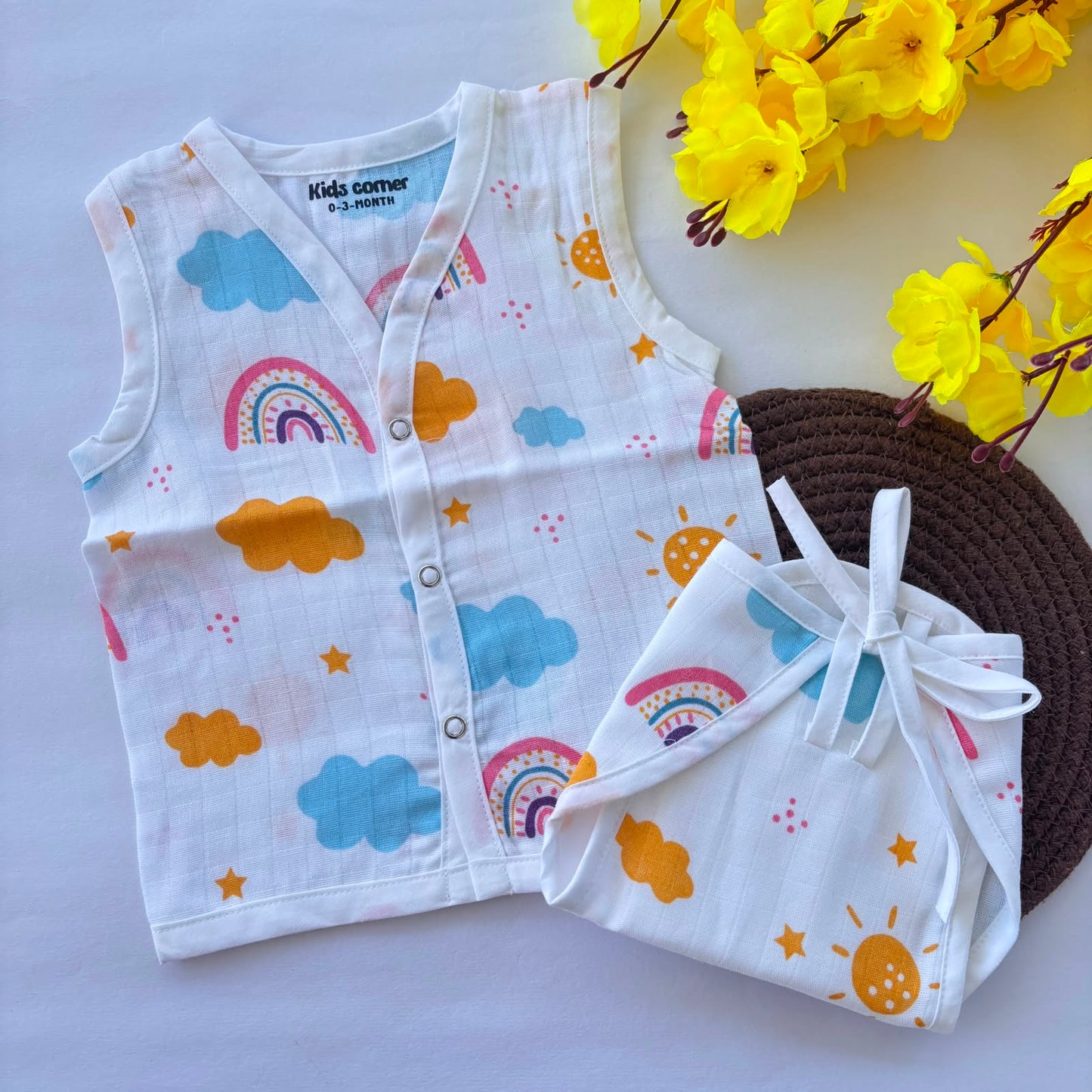 Premium Muslin Button jablas and Nappy set 5 pcs pack