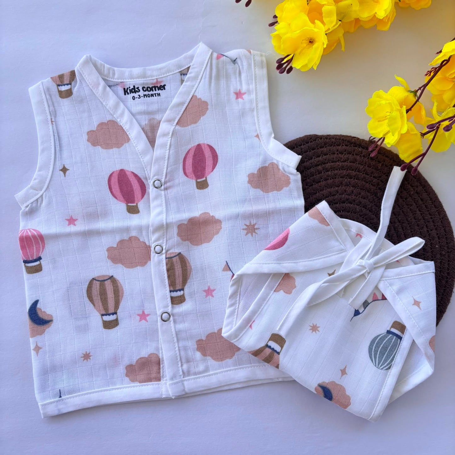 Premium Muslin Button jablas and Nappy set 5 pcs pack