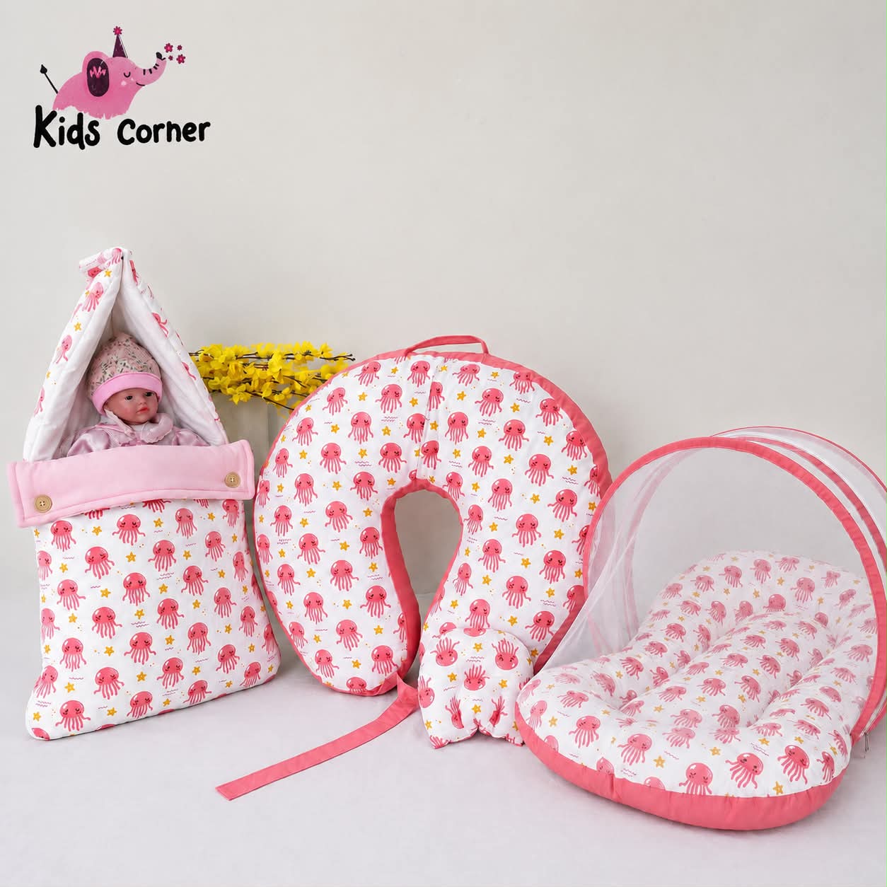 Baby Muslin Carry Bed , Mosquito Net Bed & Feeding Pillow Combo MN01
