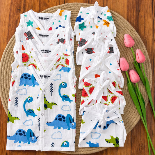 Premium Muslin Button jablas and Nappy set 5 pcs pack