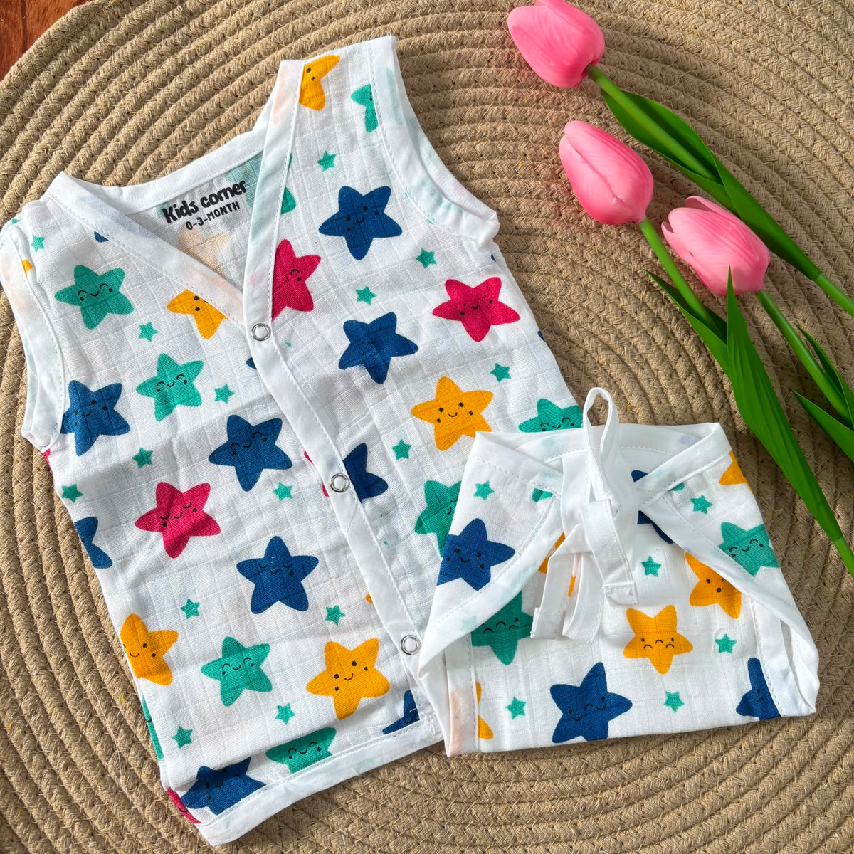 Premium Muslin Button jablas and Nappy set 5 pcs pack