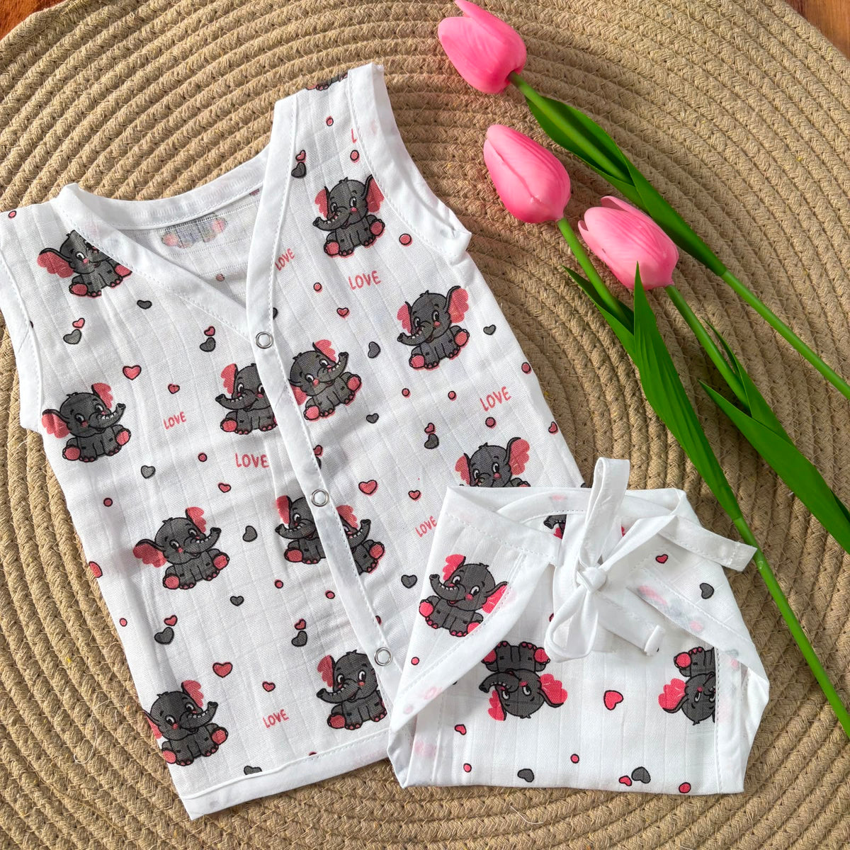 Premium Muslin Button jablas and Nappy set 5 pcs pack