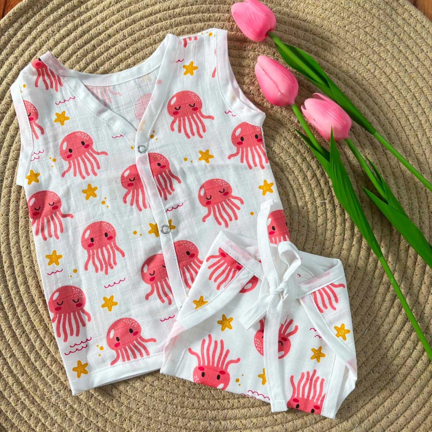 Premium Muslin Button jablas and Nappy set 5 pcs pack