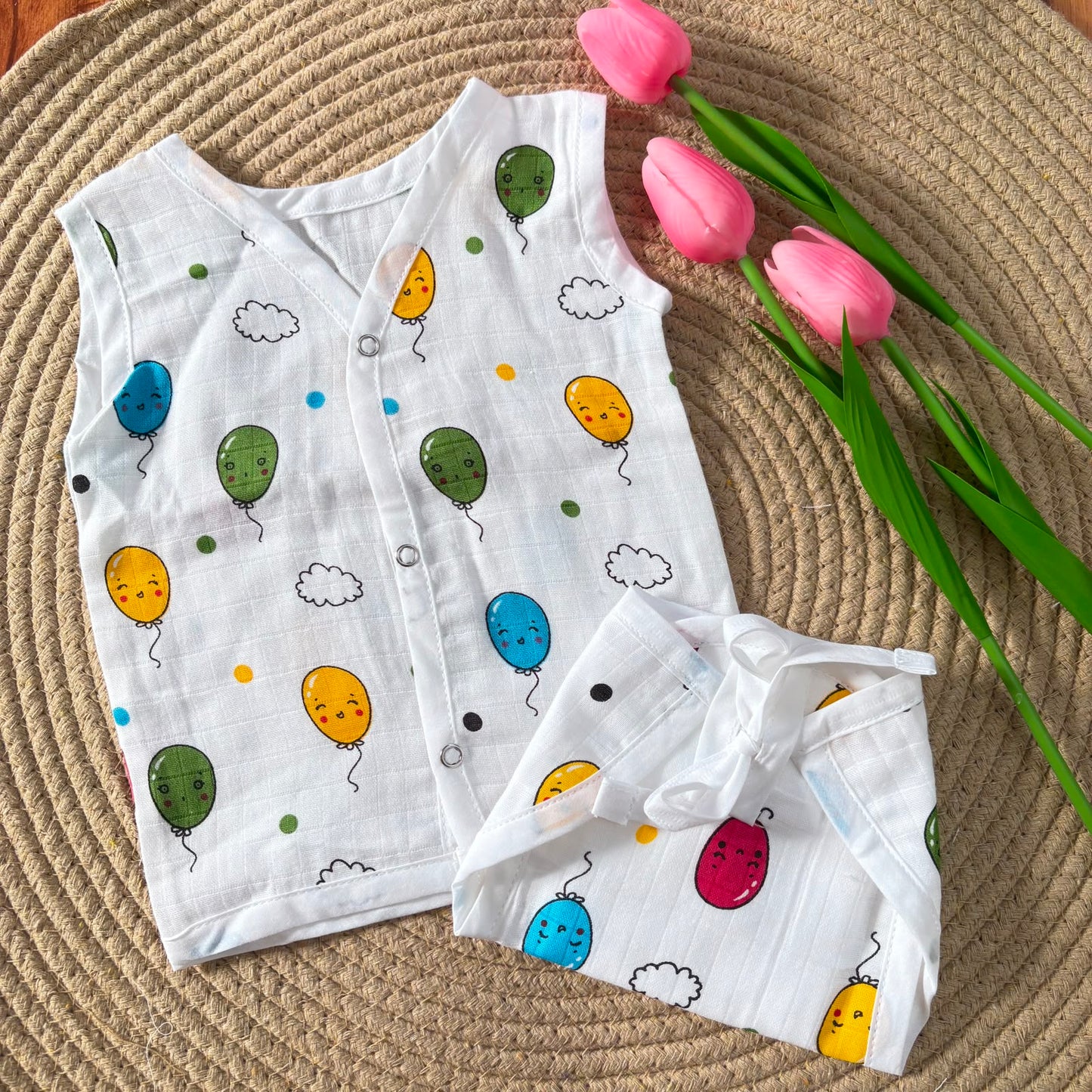 Premium Muslin Button jablas and Nappy set 5 pcs pack