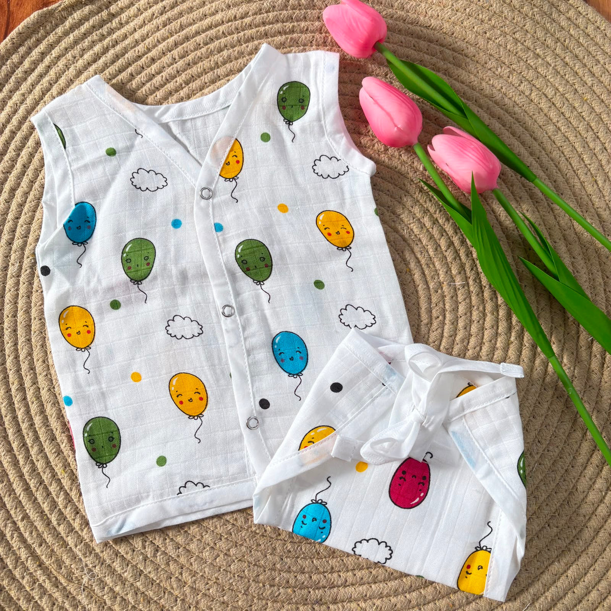Premium Muslin Button jablas and Nappy set 5 pcs pack