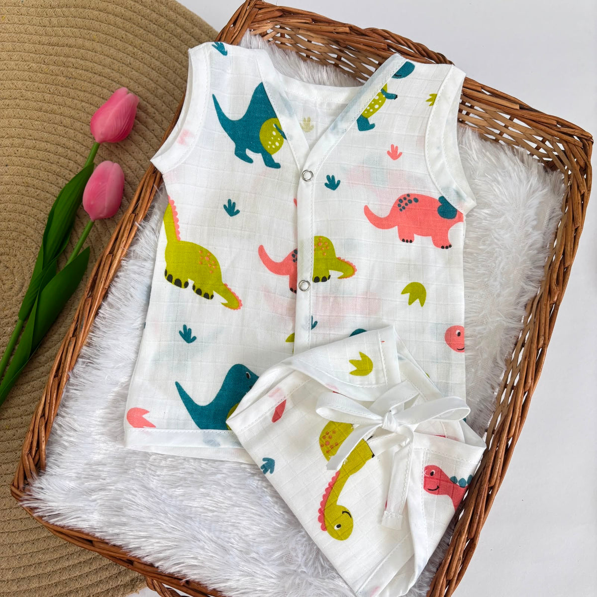 Premium Muslin Button jabla and Nappy set MN01