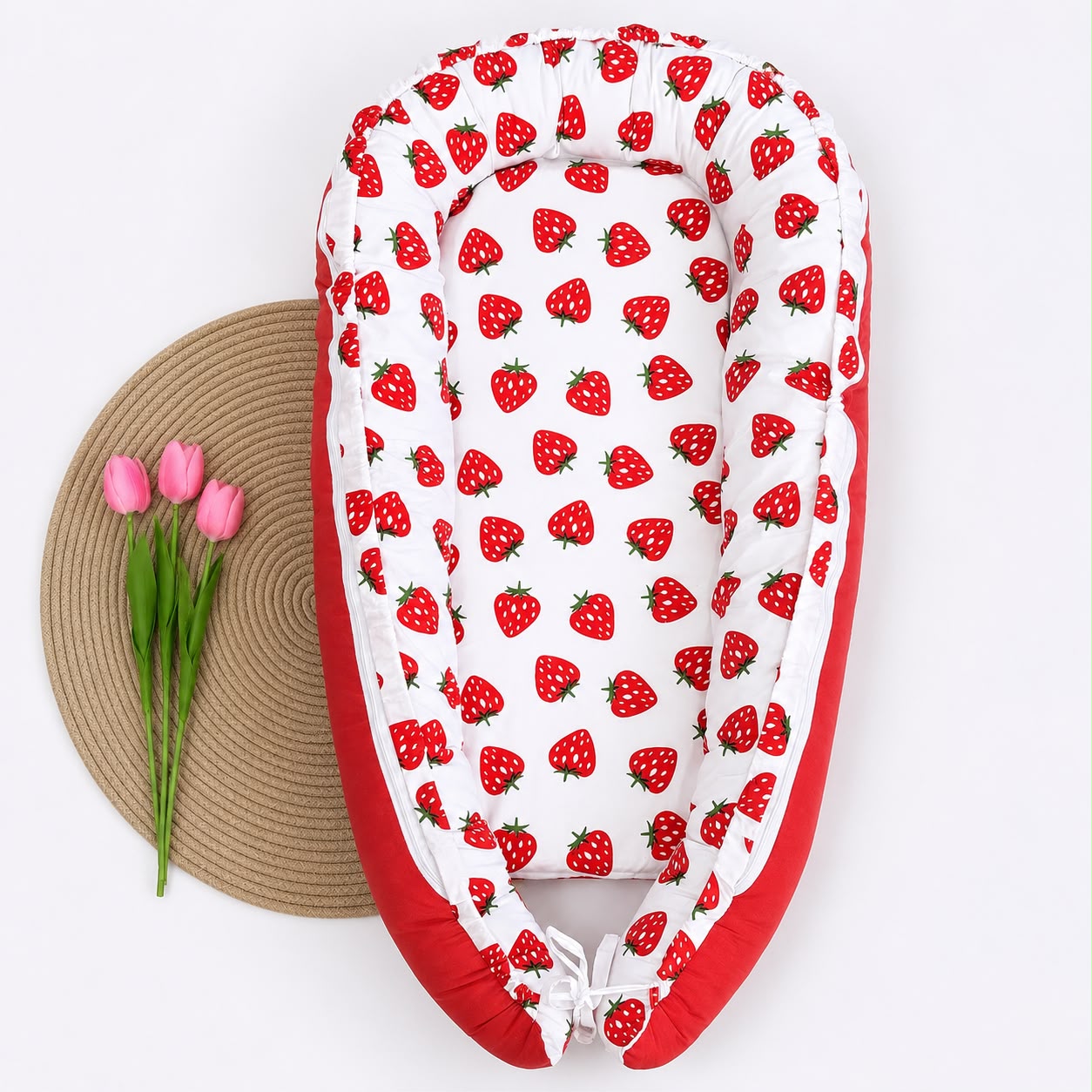 Premium Baby Nest With Removable Covers  MN01 ( Strawberry Print )