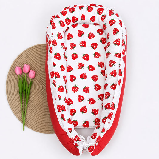 Premium Baby Nest With Removable Covers  MN01 ( Strawberry Print )