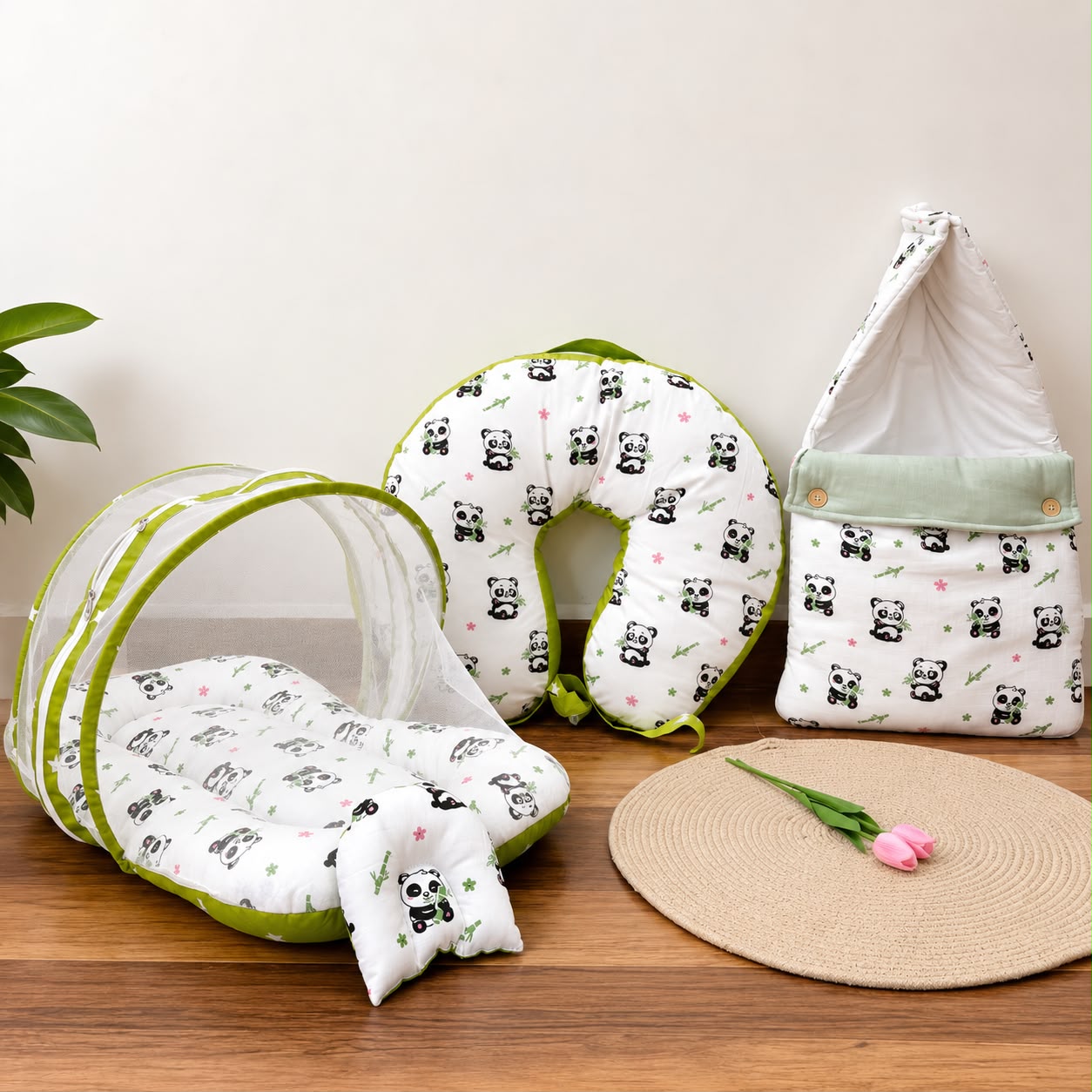 Baby Muslin Carry Bed , Mosquito Net Bed & Feeding Pillow Combo MN01