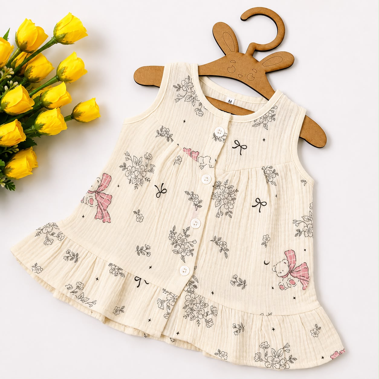 Crinkled Muslin Frocks Front Open Button MN01