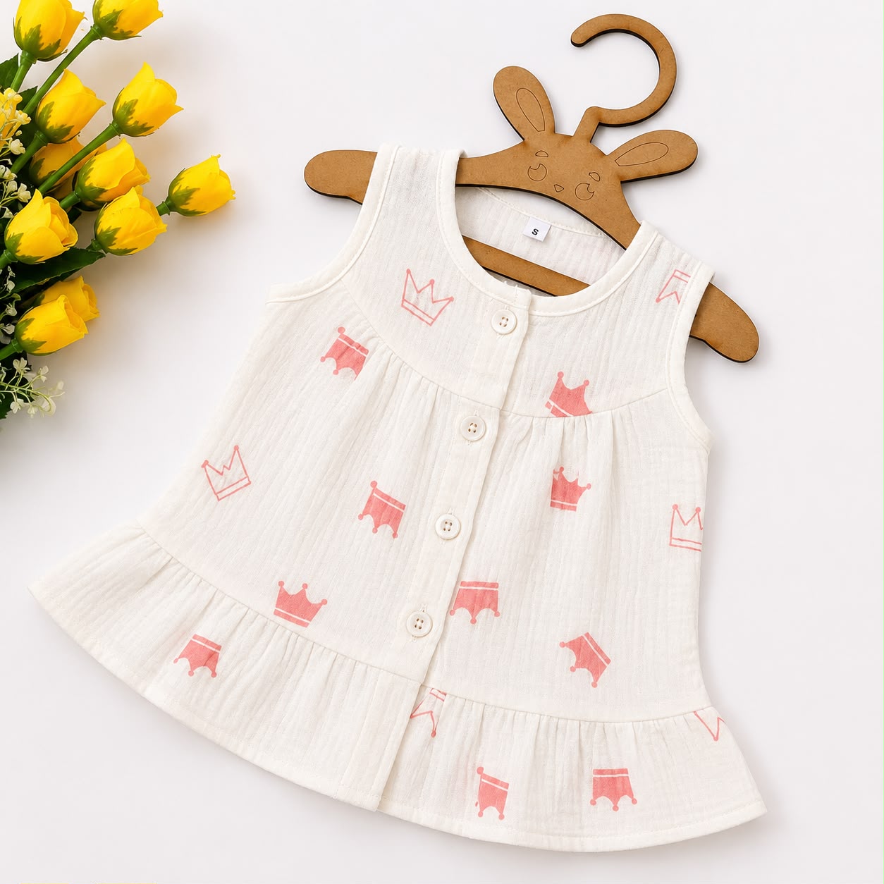 Crinkled Muslin Frocks Front Open Button MN01