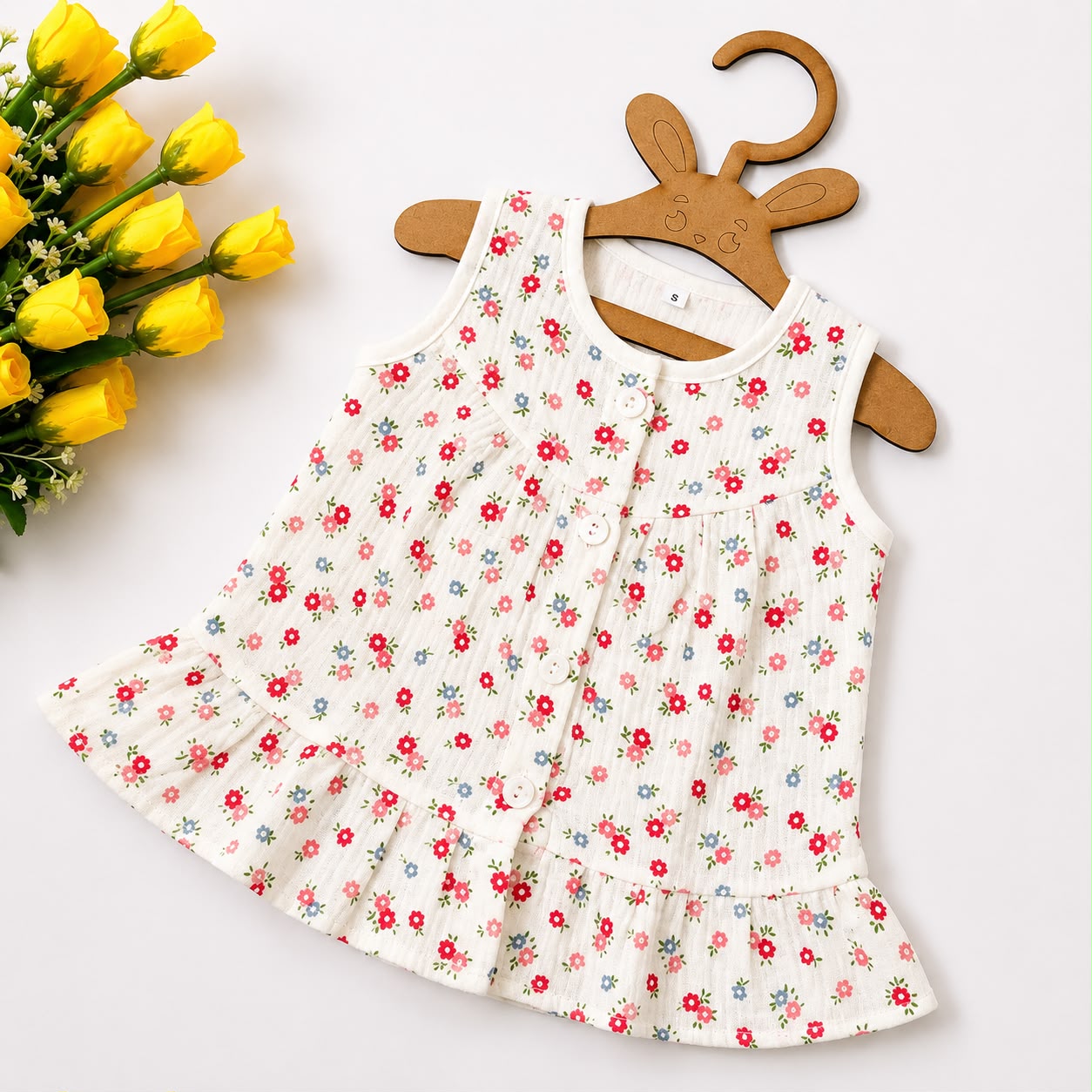 Crinkled Muslin Frocks Front Open Button MN01