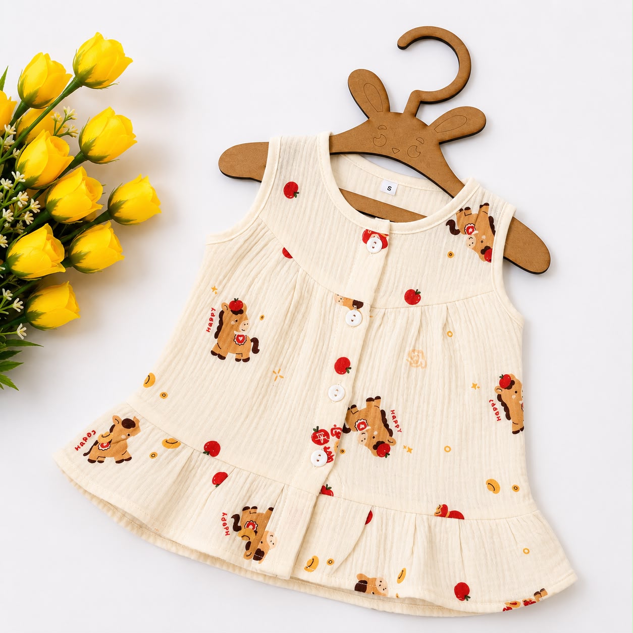 Crinkled Muslin Frocks Front Open Button MN01