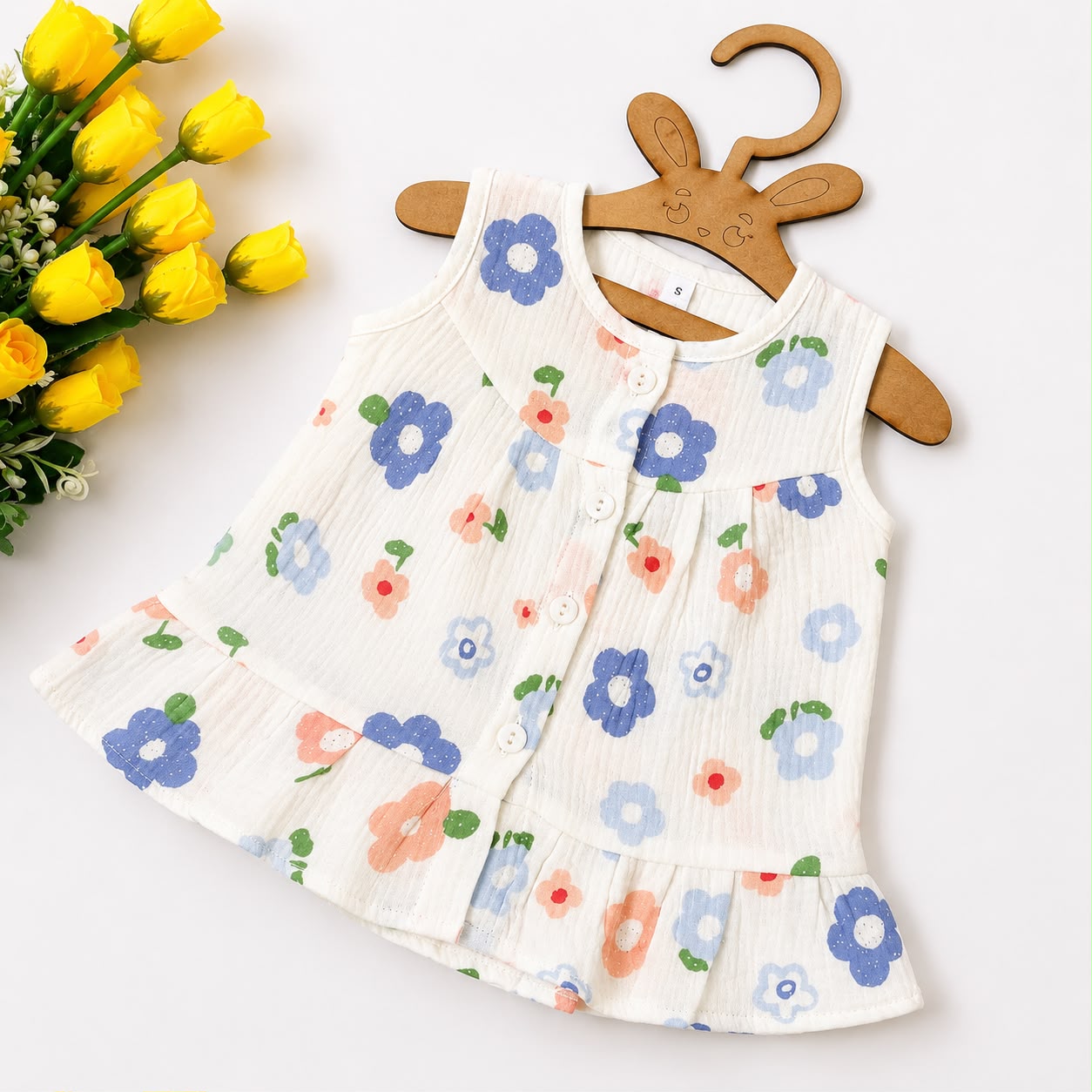 Crinkled Muslin Frocks Front Open Button MN01
