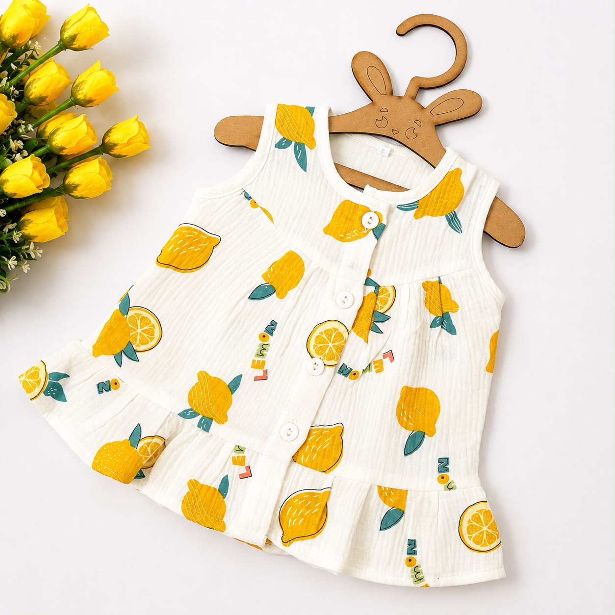 Crinkled Muslin Frocks Front Open Button MN01