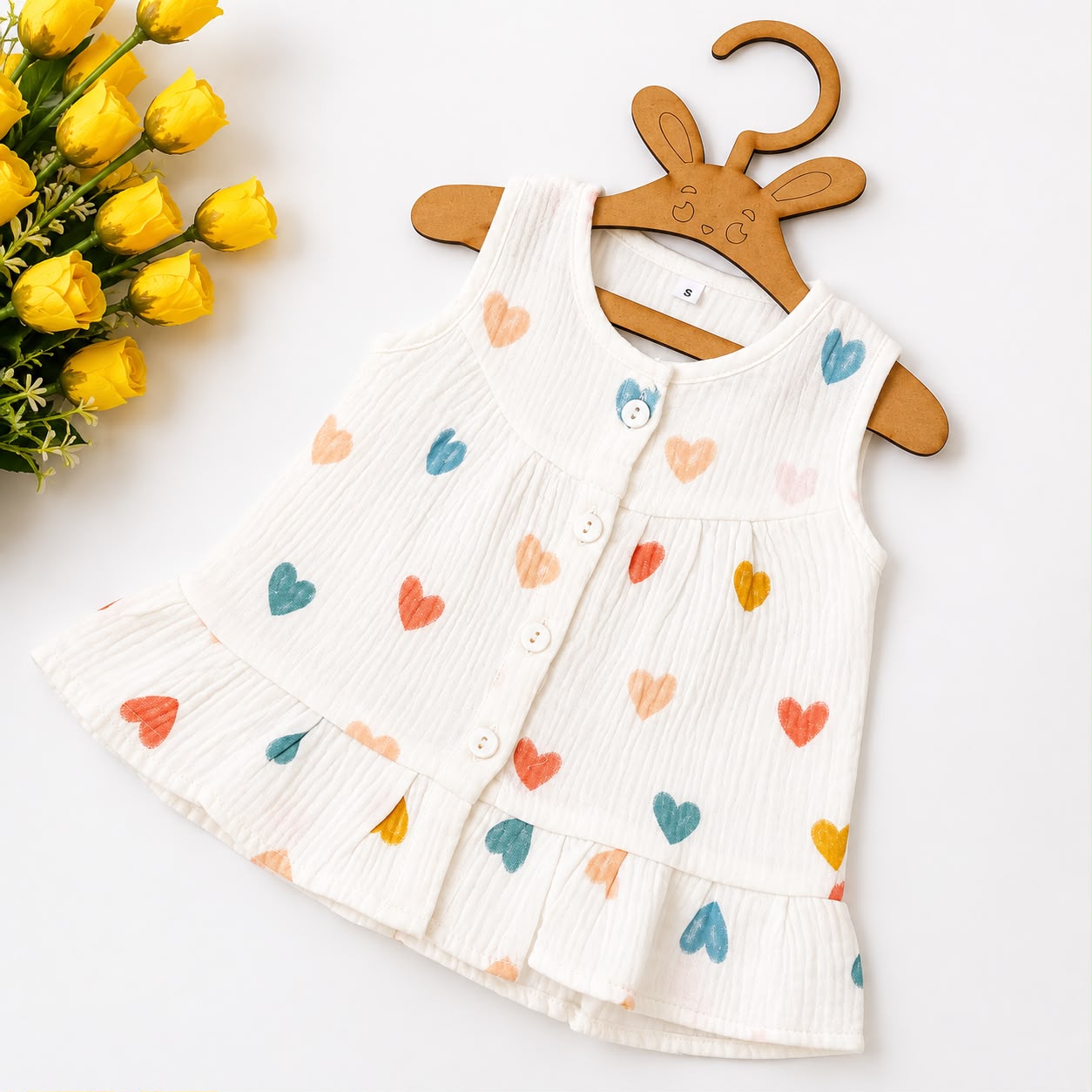 Crinkled Muslin Frocks Front Open Button MN01