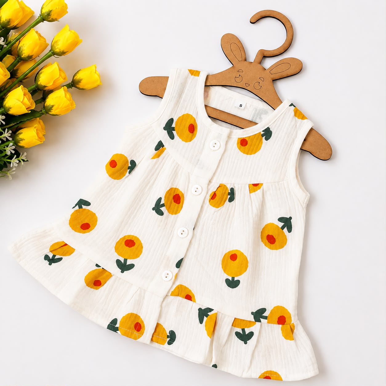 Crinkled Muslin Frocks Front Open Button MN01