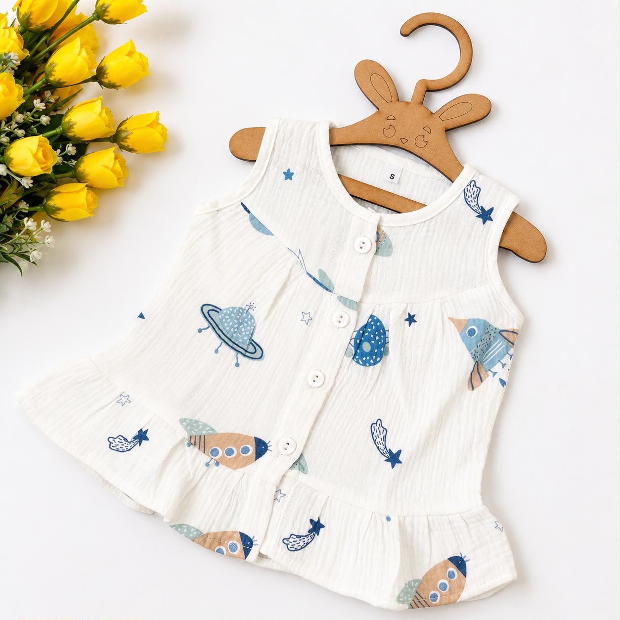 Crinkled Muslin Frocks Front Open Button MN01