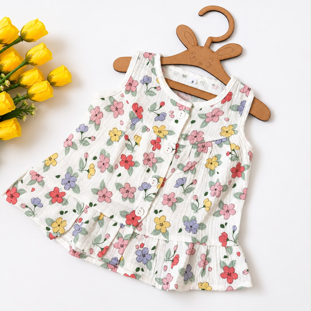 Crinkled Muslin Frocks Front Open Button MN01