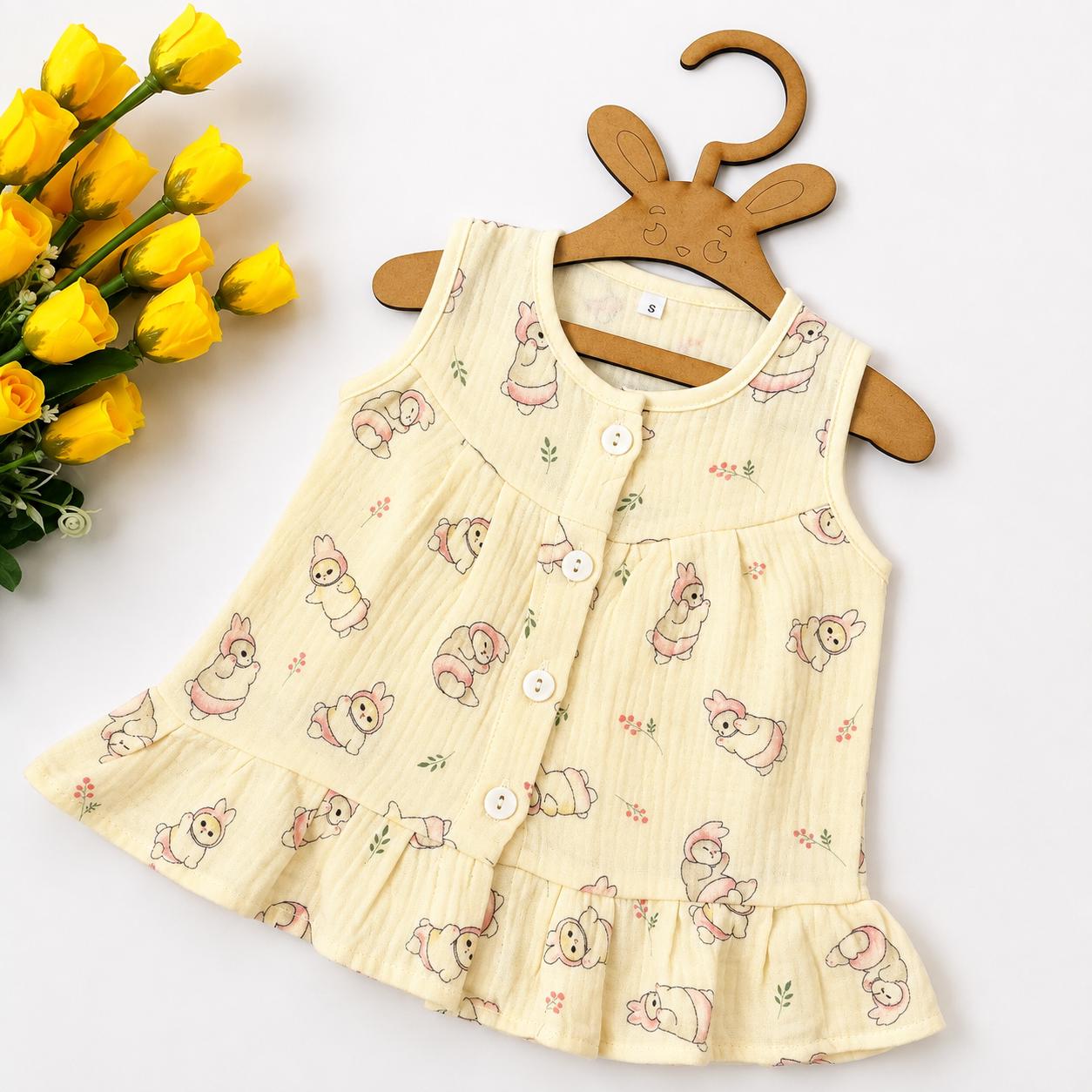 Crinkled Muslin Frocks Front Open Button MN01
