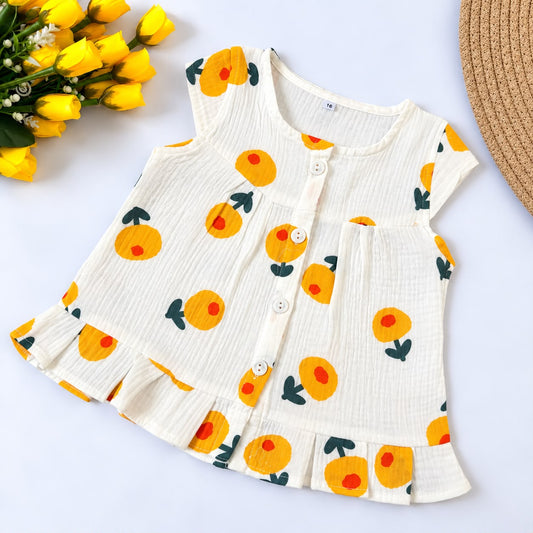 Crinkled Muslin Front-Open Frock with Sleeves MN01