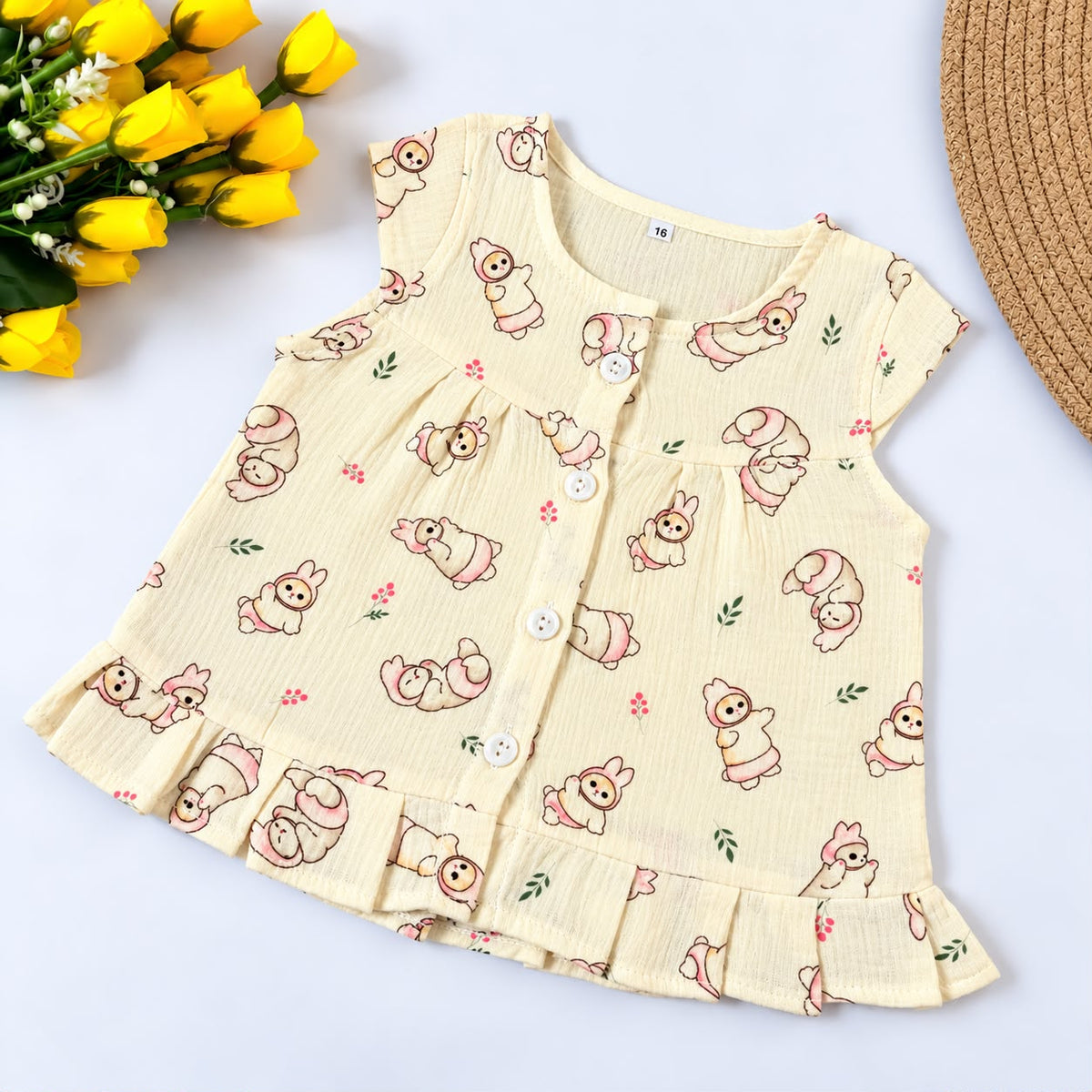 Crinkled Muslin Front-Open Frock with Sleeves MN01