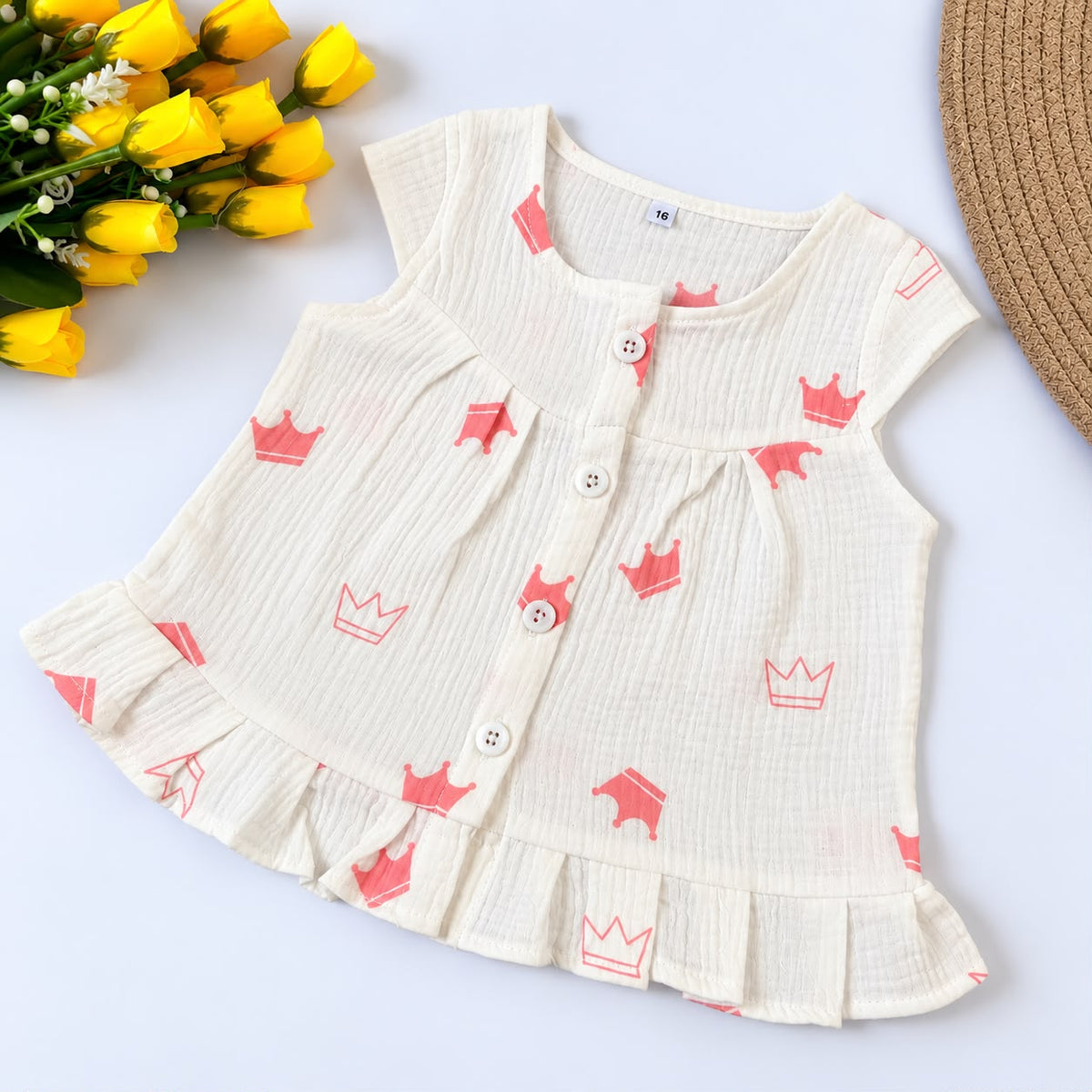 Crinkled Muslin Front-Open Frock with Sleeves MN01
