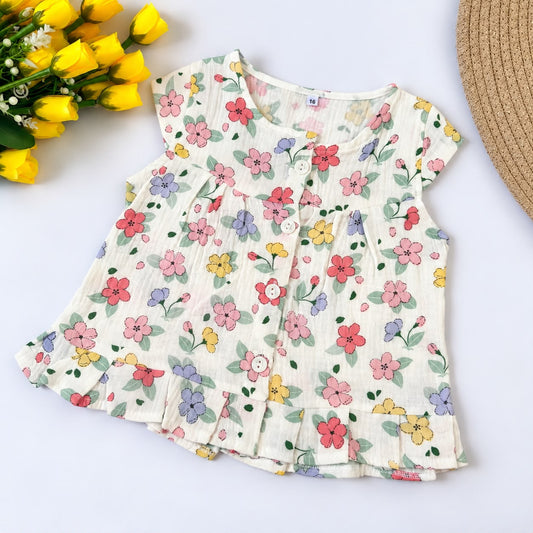 Crinkled Muslin Front-Open Frock with Sleeves MN01