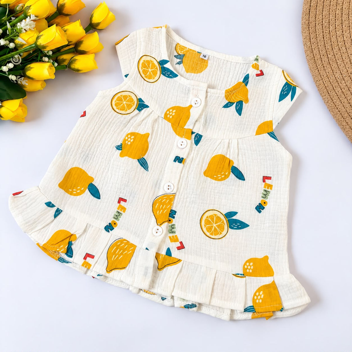 Crinkled Muslin Front-Open Frock with Sleeves MN01