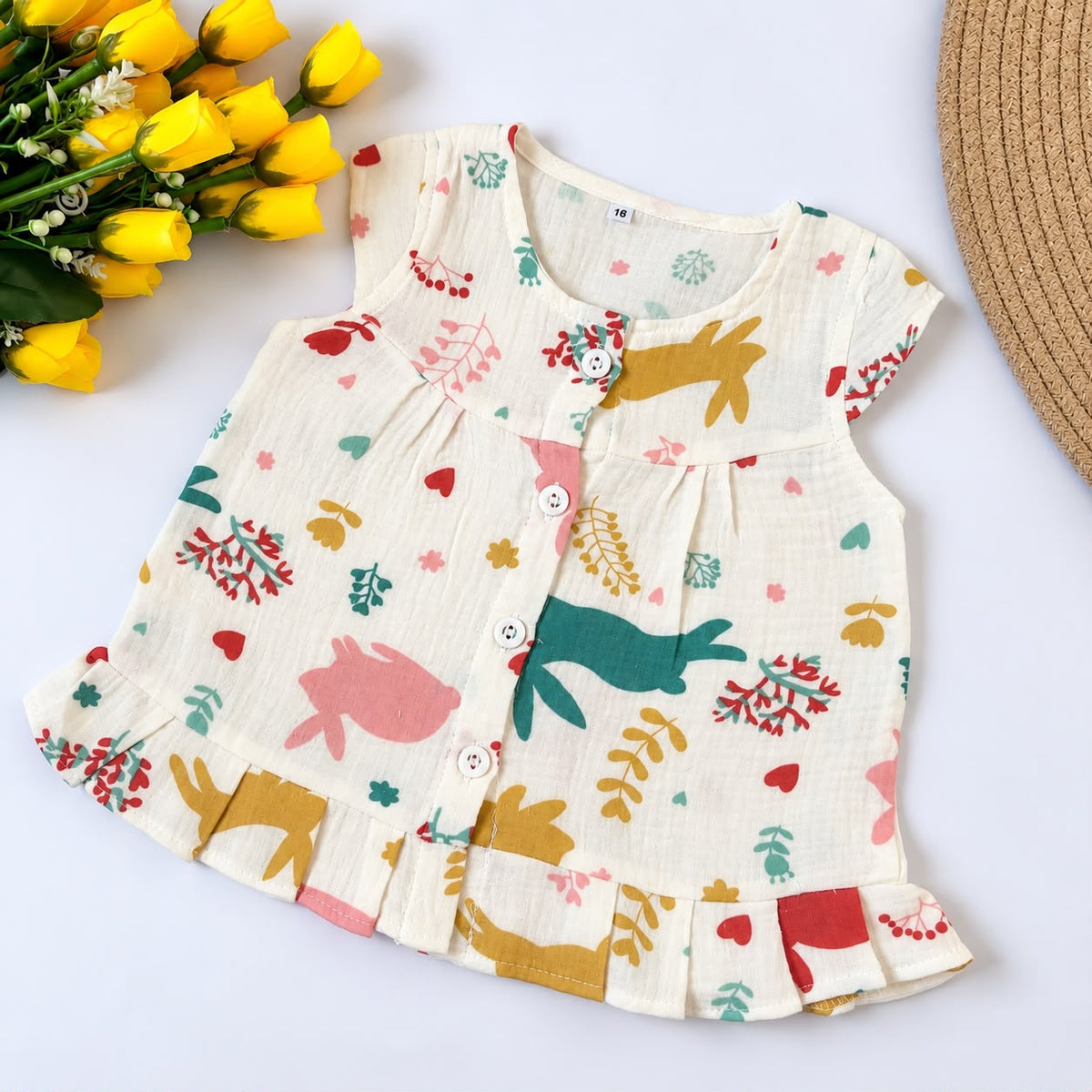 Crinkled Muslin Front-Open Frock with Sleeves MN01
