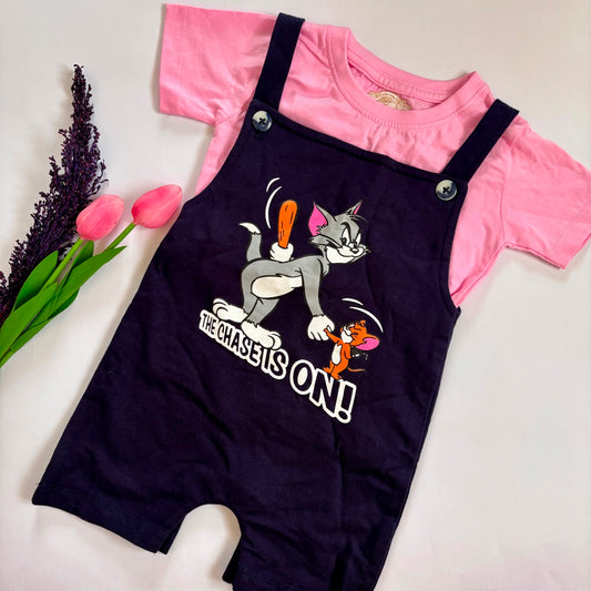 Cotton kids Dungaree With T- Shirt Set PV03