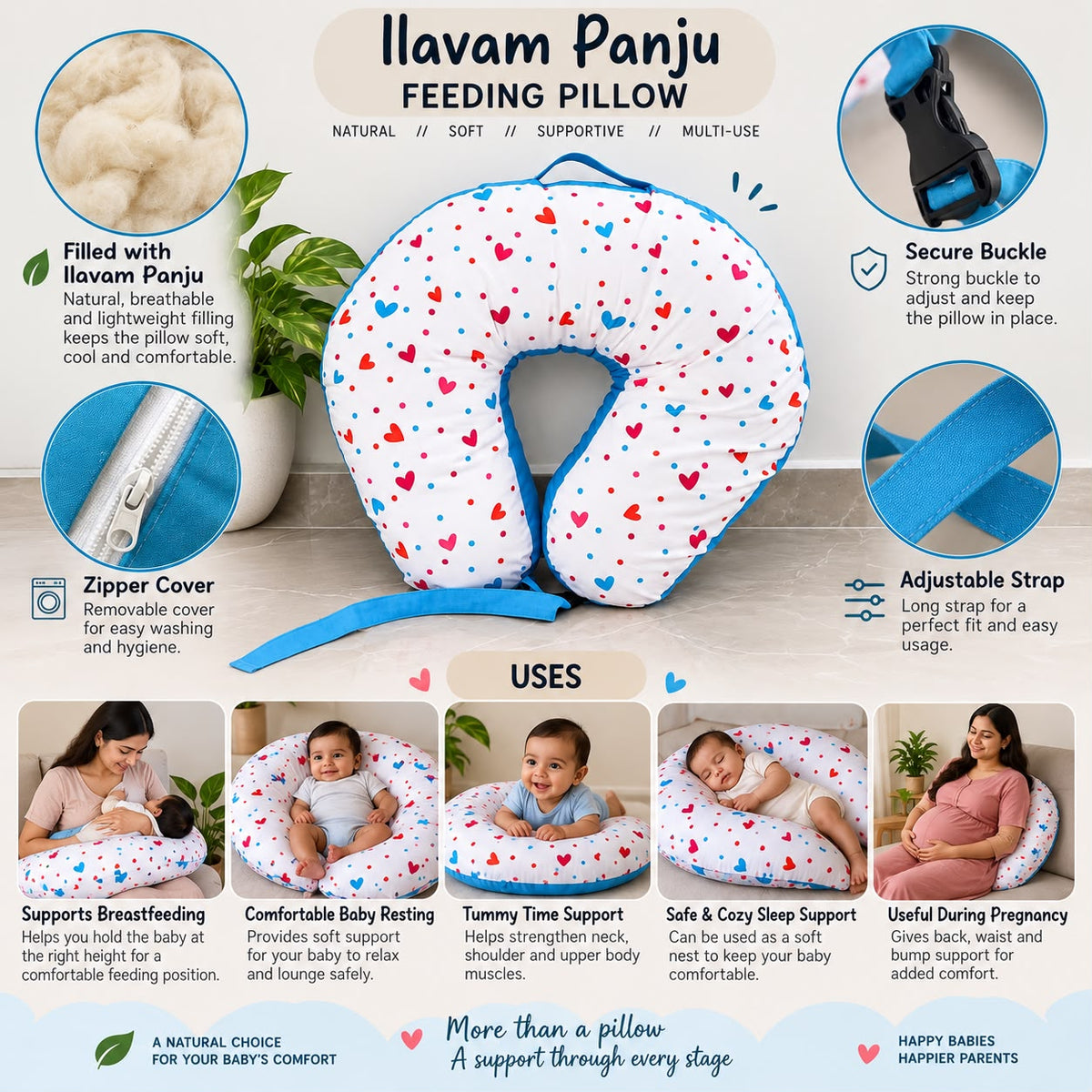 Ilavam Panju ( Kapok ) Feeding Pillow Heart Print  MN01