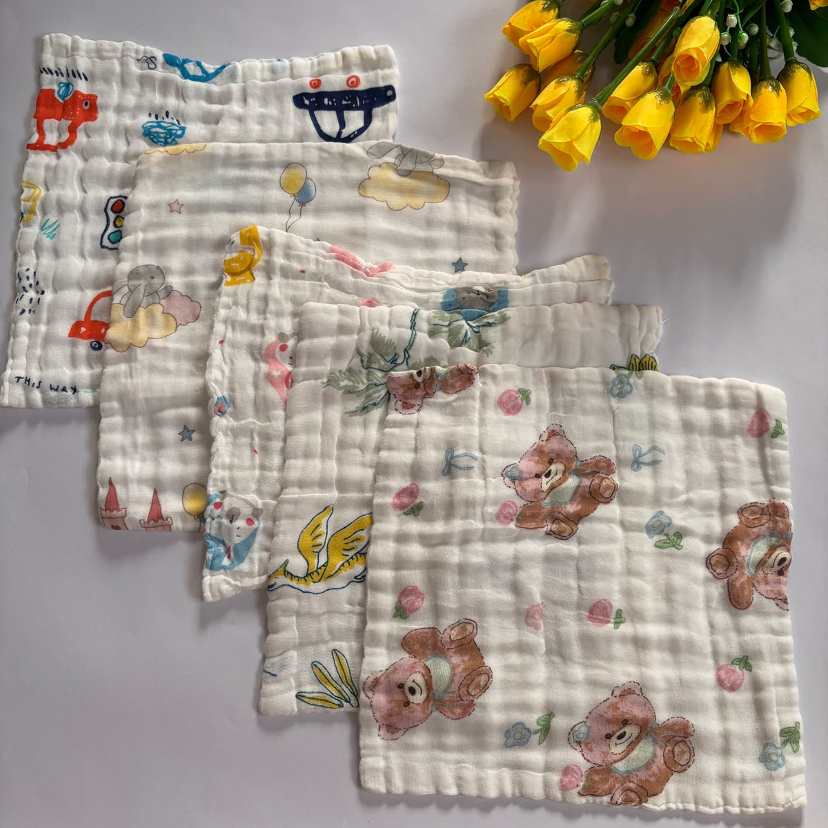 Muslin 6 Layer premium Wash Clothes( Pack of 5 )