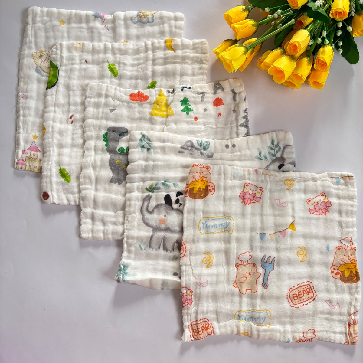 Muslin 6 Layer premium Wash Clothes( Pack of 5 )