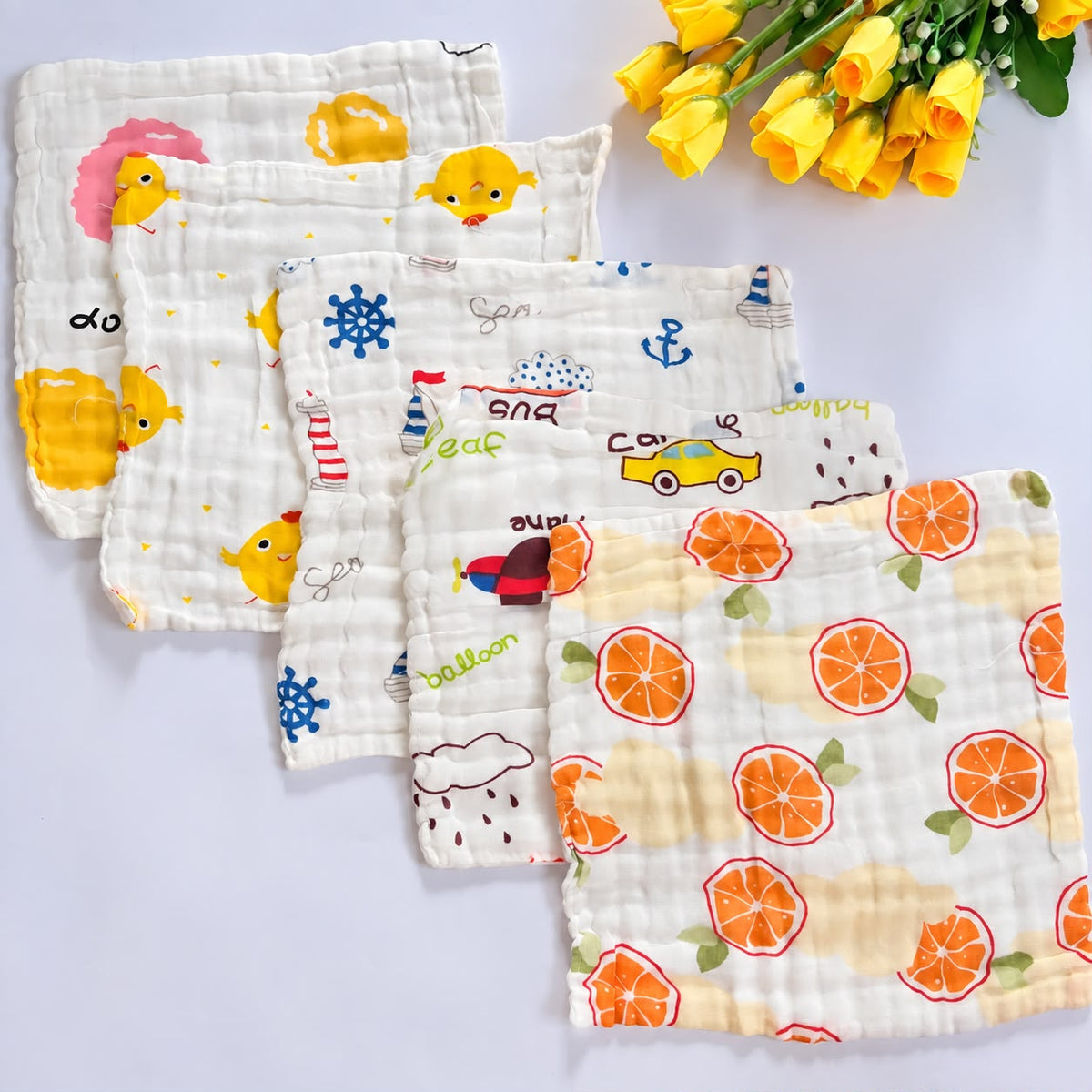 Muslin 6 Layer premium Wash Clothes( Pack of 5 )