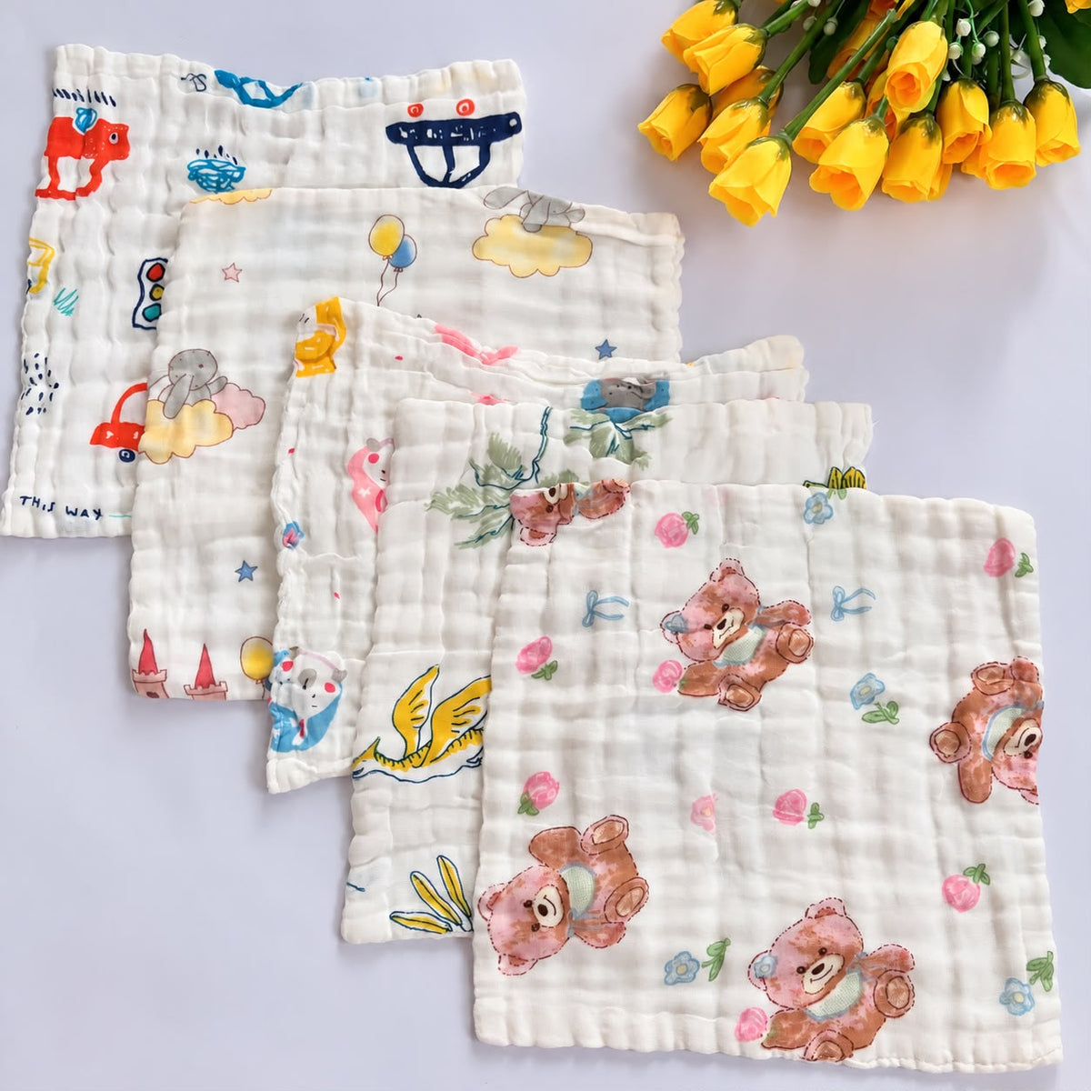 Muslin 6 Layer premium Wash Clothes( Pack of 5 )