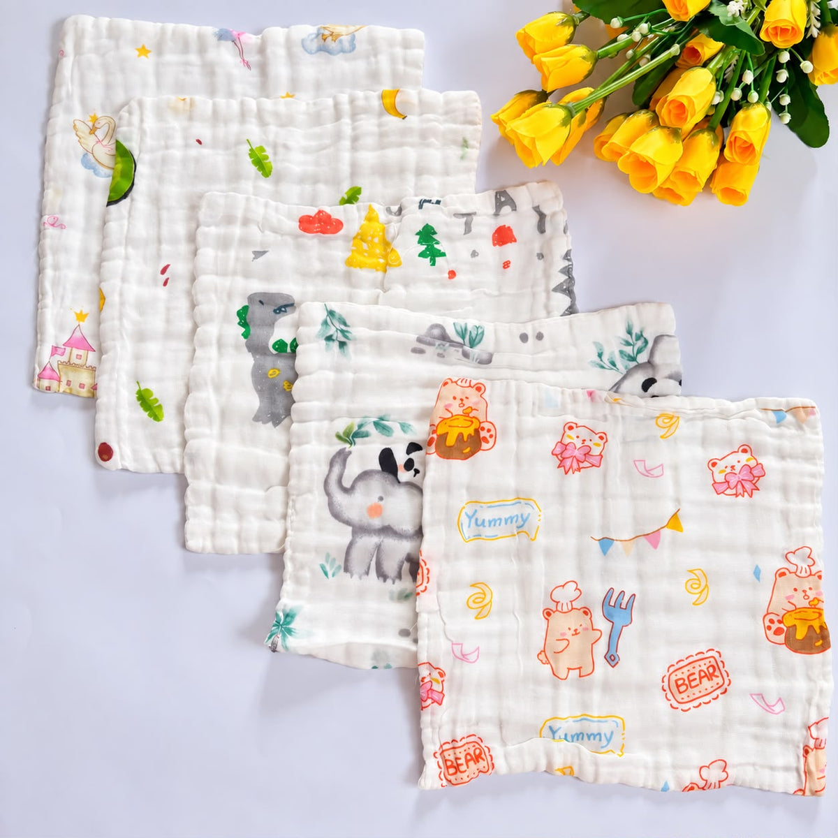 Muslin 6 Layer premium Wash Clothes( Pack of 5 )