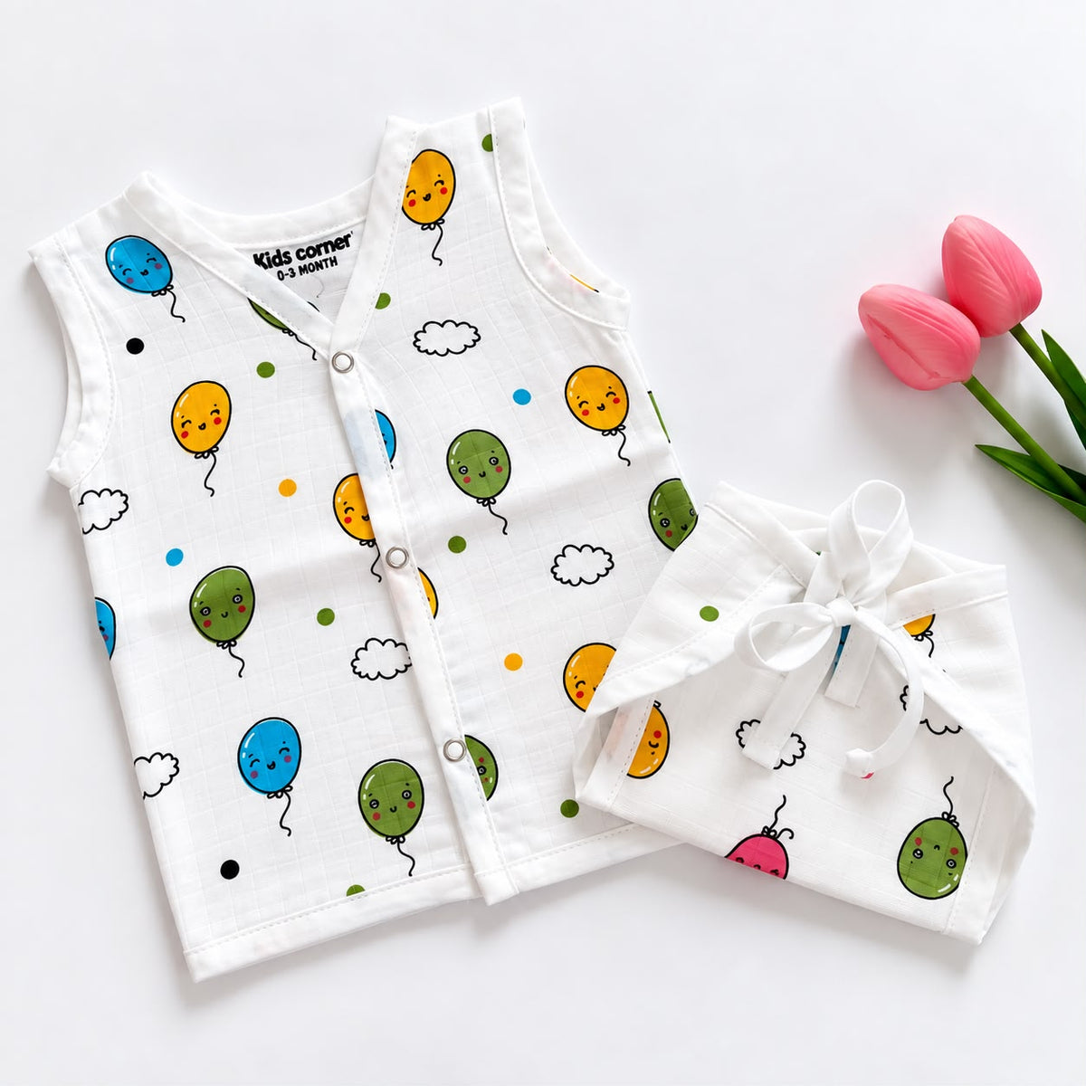 Premium Muslin Button jablas and Nappy set 5 pcs pack